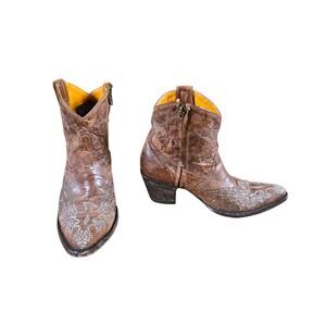 Old Gringo Eagle Swarovski Crystal Brown Distressed Leather Zip Up Boots Size 10